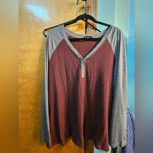 Gray and Burgundy Henley Top